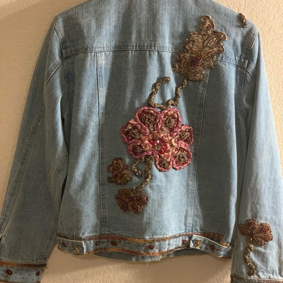 MARY FRANCES Denim EMBELLISHED JACKET Beads-Satin Stones SMALL -MARKDOWN - Picture 2 of 12